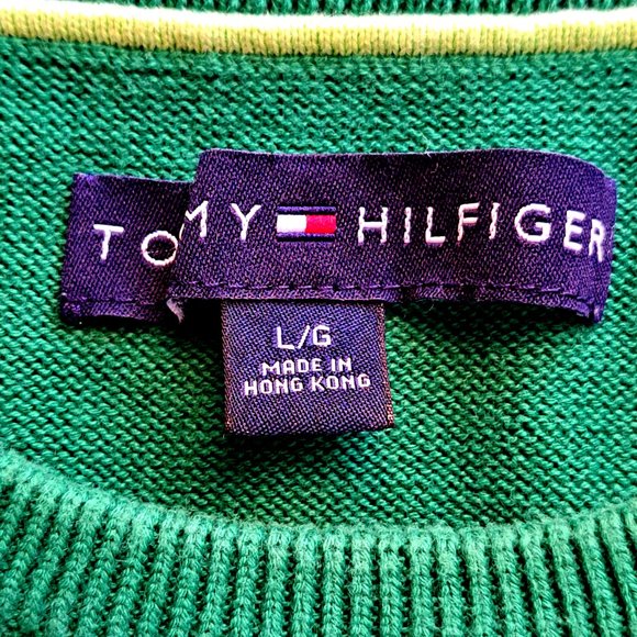 TOMMY HILFIGER SWEATER Sz LARGE COTTON LG SLEEVES ribbed between 3 TONES COLORS - Picture 5 of 7
